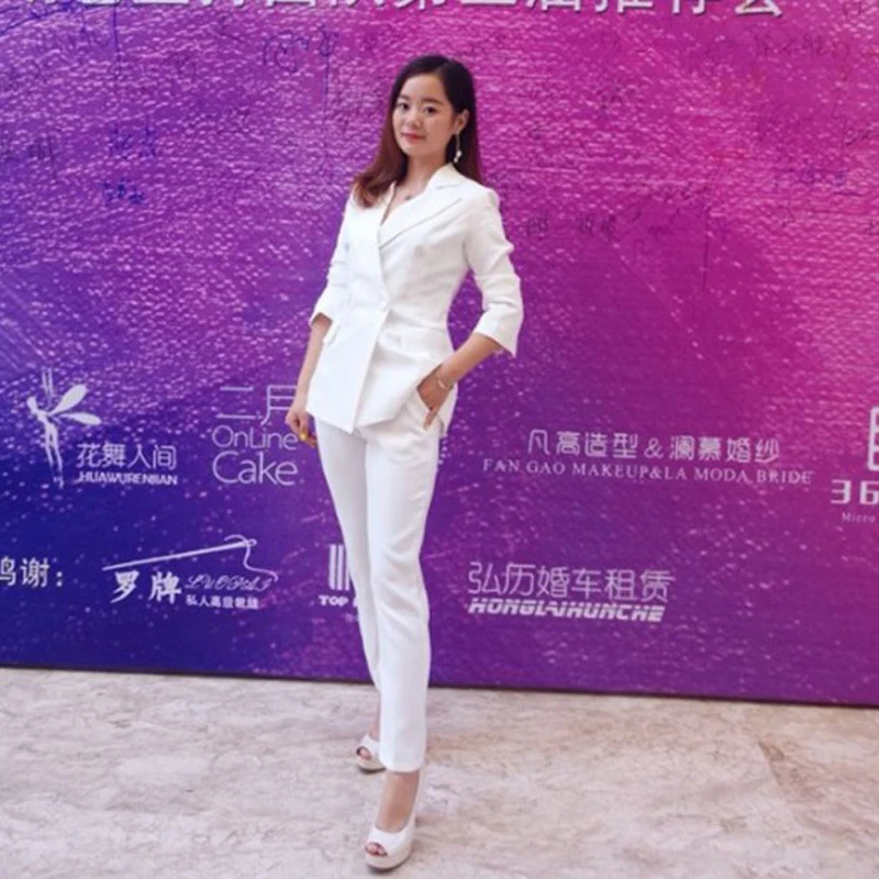 

2017 autumn and winter, white and slim suits, women's fashion, ol, commuter suits, suits, straight pants, two sets.