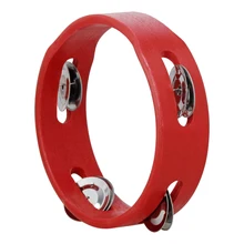 Mini Red Handheld Wooden Tambourine Hand Bell Musical Toy Single Row Metal Jingles Red for Party Kids Games