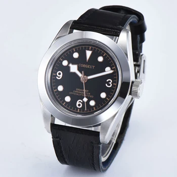 

41mm Corgeut Black dial Sapphire Glass Luminous Automatic mechanical Men's Watch Leather strap