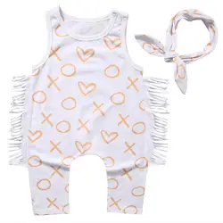 POP младенческой новорожденных Одежда для детей; малышей; девочек кисточкой без рукавов с милым принтом комбинезон лук повязки; одежда из