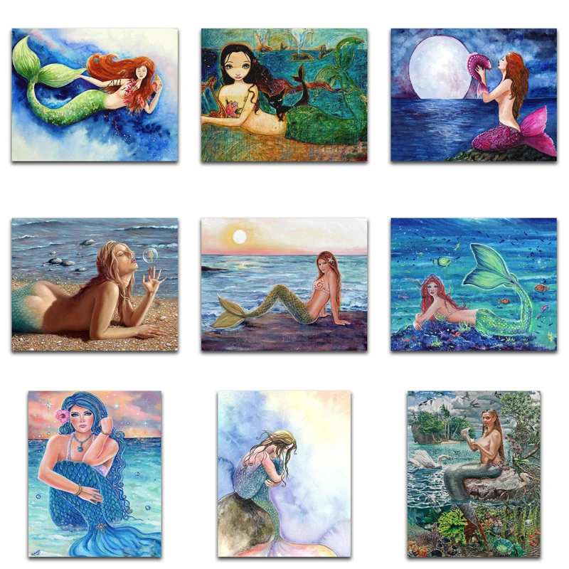 

Full Round 5d Diy Sailing Mermaid Diamond Painting Seaview Little Girl Diamond Embroidery Cross Stitch Mosaic Wall Sticker Gift