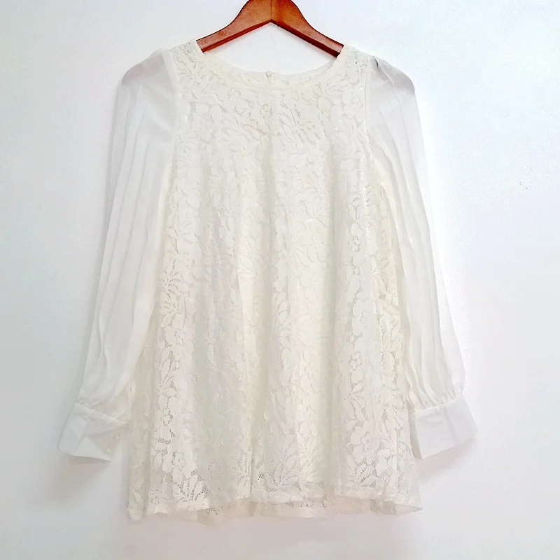 

2013 lace patchwork chiffon loose sleeve medium-long long-sleeve shirt all-match lace skirt suit