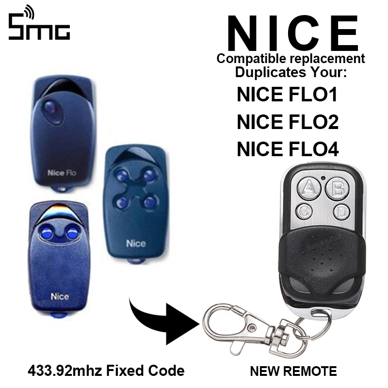 

Multiple styles NICE FLO1 FLO2 FLO 4 replacement 433mhz remote control duplicator NICE FLO fixed code 433mhz gate opener