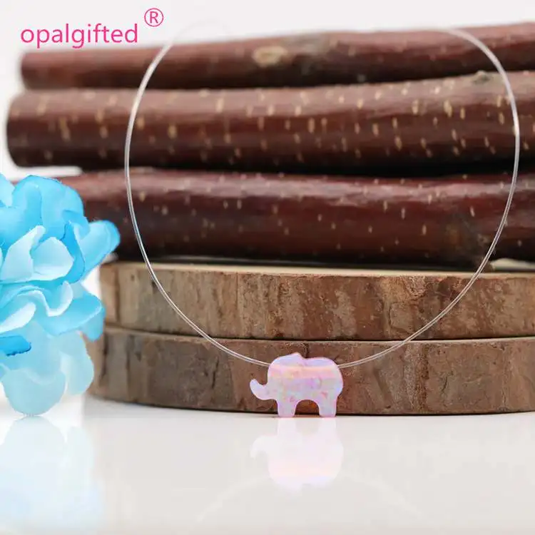 1 шт. Горячая прозрачная нейлоновая цепь синтетический опал ожерелье в виде слона опал Слон прозрачное ожерелье для леди подарок - Окраска металла: op58