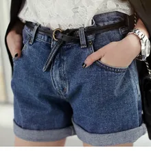 И корабль~~%% 2013 осенью и зимой свободно плюс размер высокая талия темный цвет утолщение джинсовые шорты женские шорты