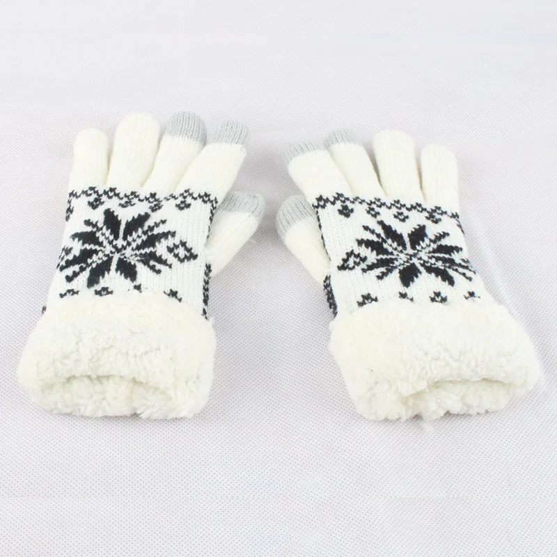 Зимние женские перчатки, вязаные варежки со снежинками, сенсорные перчатки для телефона, женские теплые флисовые шерстяные перчатки