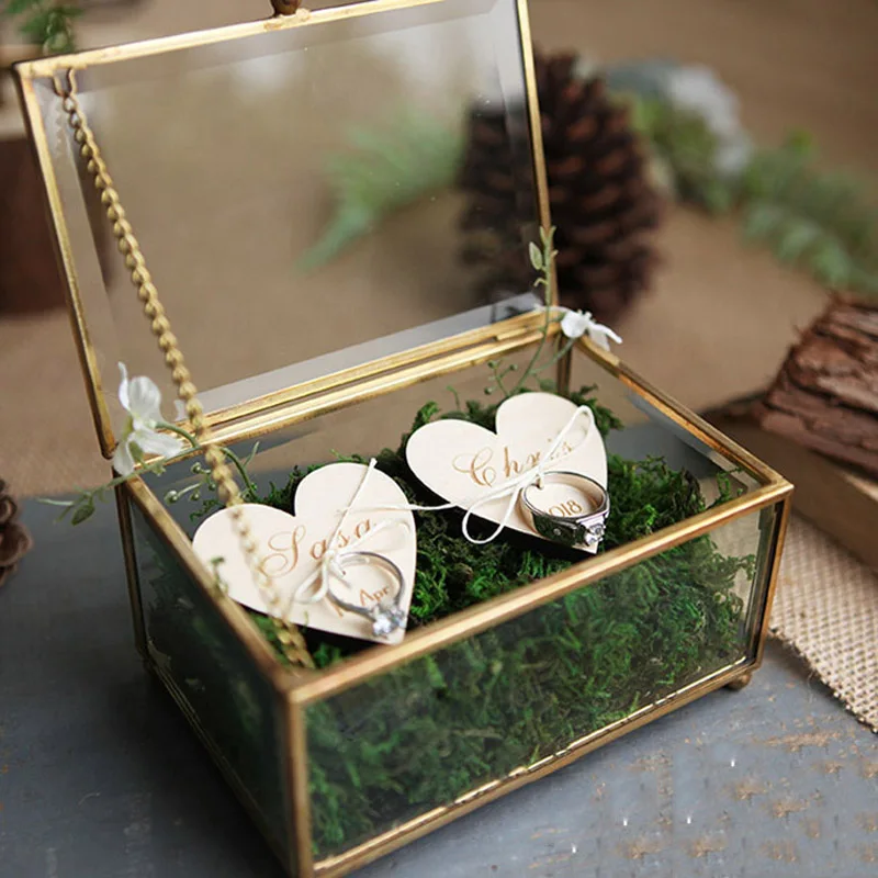 Уникальные свадебные сувениры, шестиугольная Геометрическая коробка для колец, Цветочная шкатулка для ювелирных изделий, кольцо, подушку для свадебных украшений
