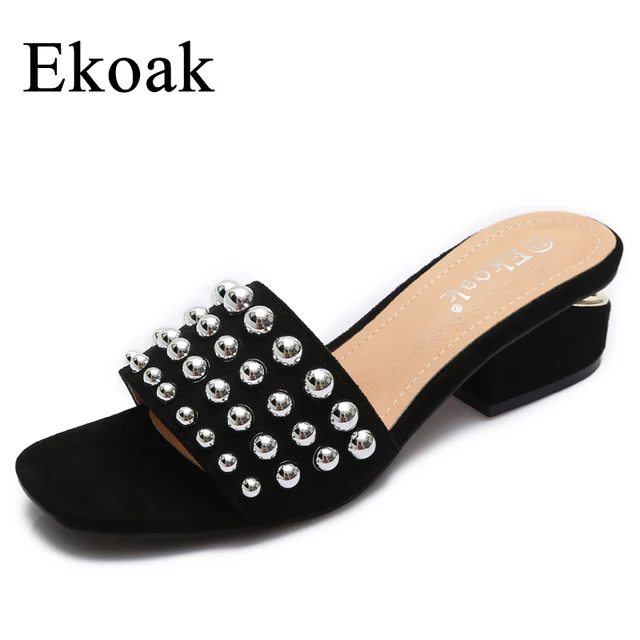 Ekoak New Fashion rivets women sandals Summer shoes woman high heels sandals women Gladiator sandals Ladies beach shoes