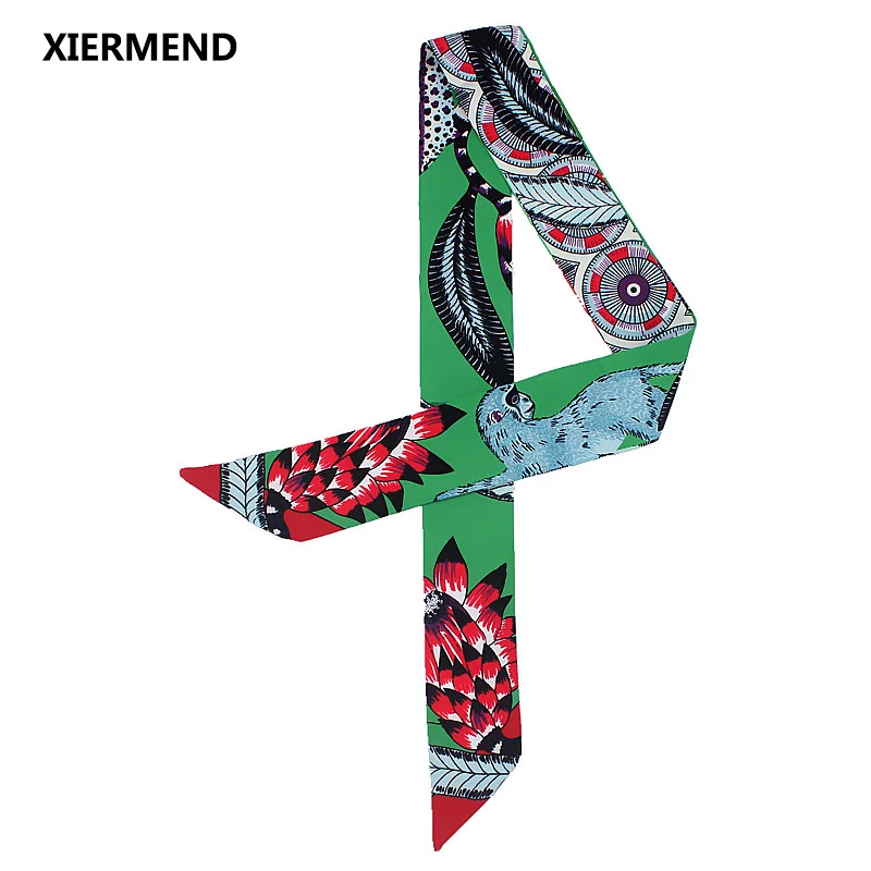 

2018 spring and summer new simulation silk scarf fashion monkey amazing change bag handle ribbon female head skinny scarves