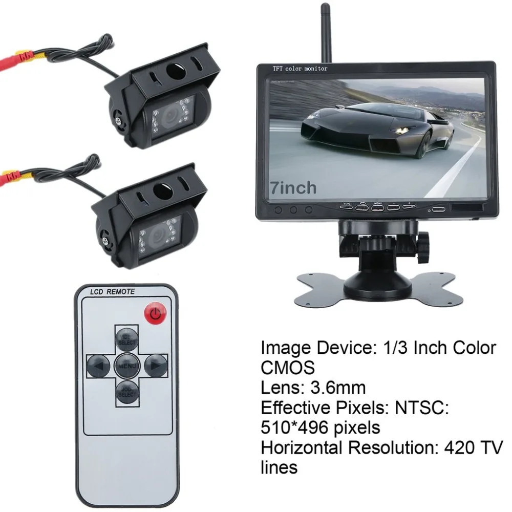

7-inch LCD TFT Wireless Car Display (with mounting bracket) 2 x 18 LED Waterproof Night Vision Infrared Rear View Camera