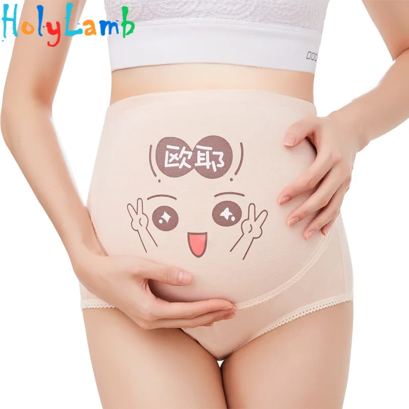 

Cotton Adjustable Pregnant Panties High Waist Mother Belly Support Underwear Cartoon Smile Printing Briefs Maternity Intimates