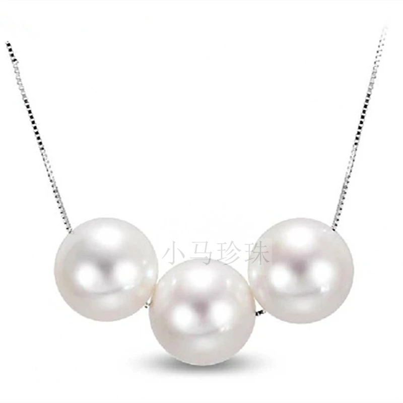 

Eternal wedding Women Gift word 925 Sterling silver real Shipping pony natural freshwater pearl pendant round genuine 9-10m thro