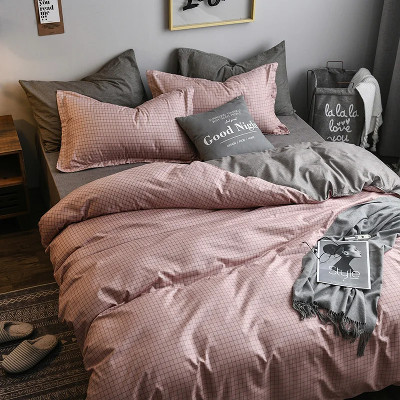 

OLOEY geometric Plaid bedding Set Duvet Cover flower sheet bed king queen size bed set gray cute bedding quilt cover simply