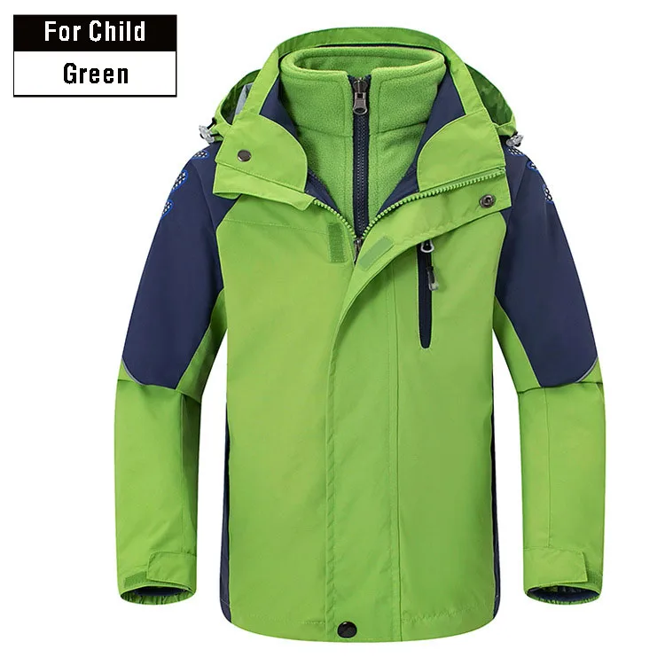 TRVLWEGO лыжные куртки для девочек и мальчиков теплая водонепроницаемая детская Лыжная куртка детская зимняя одежда со съемной внутренней частью 3 в 1-30 градусов - Цвет: Зеленый