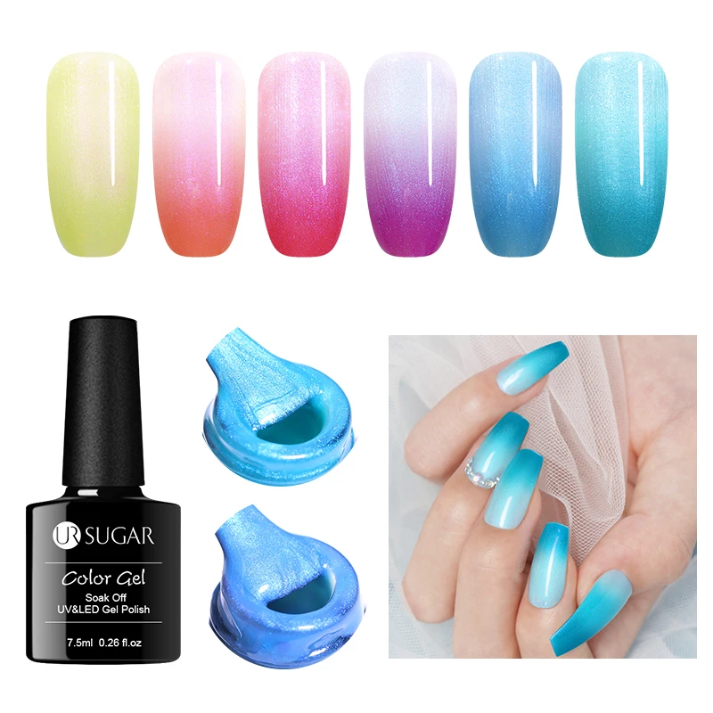 

UR SUGAR 7.5ml Thermal Pearl Shell Gel Nail Polish Colorful Shining Long Lasting Color Changing Soak Off UV LED Gel Varnish