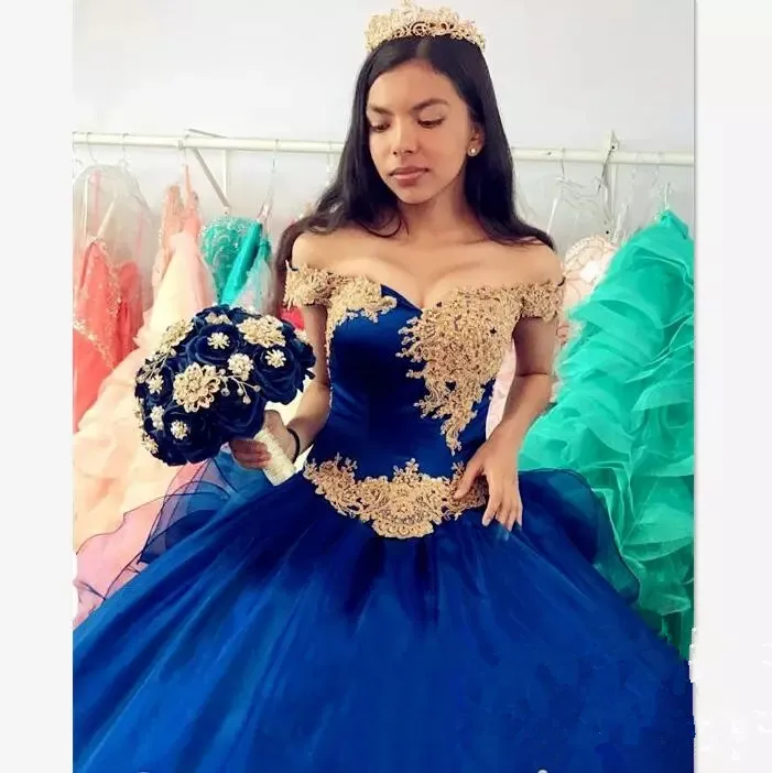 Королевское голубое праздничное платье с открытыми плечами и кружевной аппликацией на спине, бальное платье Vestido de 15 anos de debutante Ballkleid