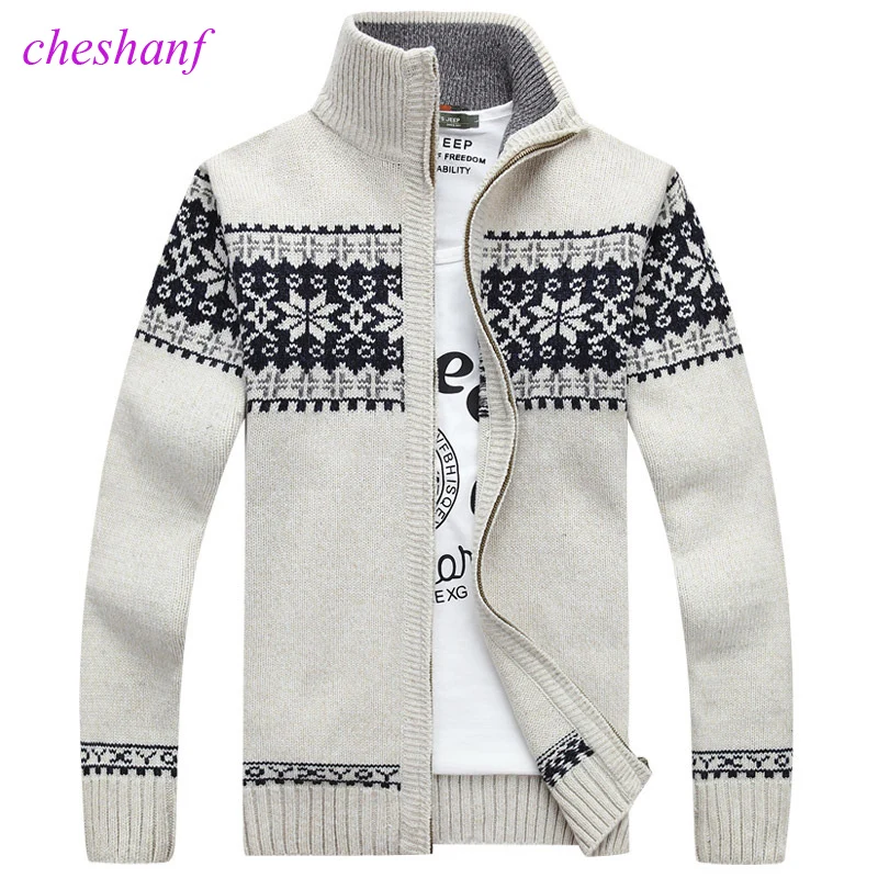 

Christmas Sweater Winter New Pullover Snowflake Pattern Men 's Leisure Cardigan Fashion Collar Male Thickening Wool Jacket