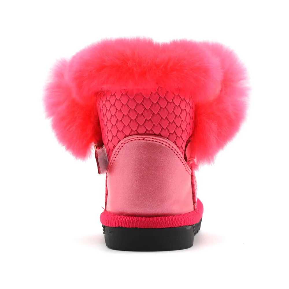 Apakowa/Новинка; зимние ботинки для маленьких девочек с натуральным мехом; модные ботинки для девочек из водонепроницаемого плюша; зимняя обувь из искусственной кожи