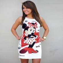 5XL Fashion hot womens clothing Spring and Autumn 3D Print Mickey Mouse Elegant Sexy Pack Hip Mini Dress Sleeveless casual dress