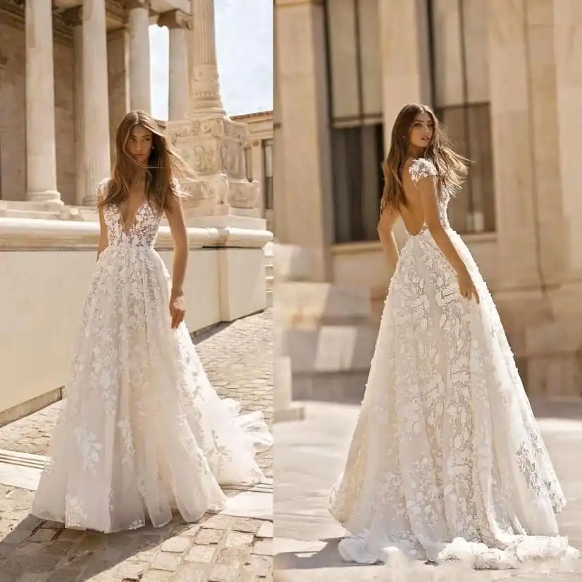 boho short sleeve wedding dress