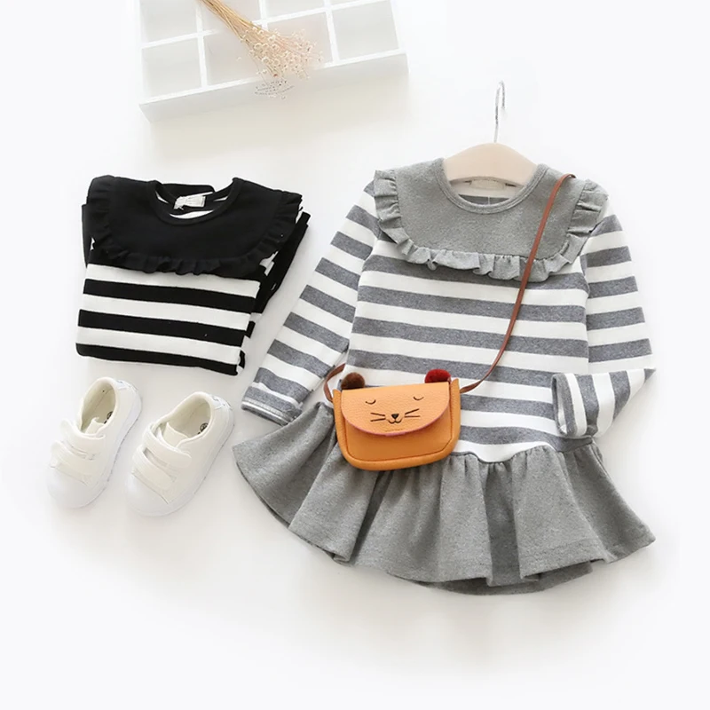 Платье с оборками для маленьких девочек г. весеннее хлопковое платье в полоску для маленьких девочек повседневные праздничные платья принцессы для маленьких девочек 2, 3, 4, 5, 6 лет