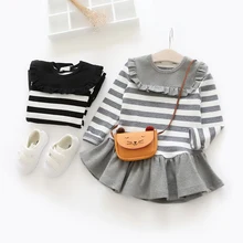 Платье с оборками для маленьких девочек г. весеннее хлопковое платье в полоску для маленьких девочек повседневные праздничные платья принцессы для маленьких девочек 2, 3, 4, 5, 6 лет