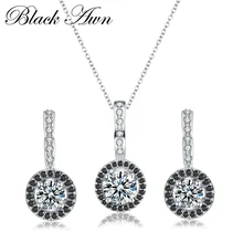 [Черный ость] Нео-готический 925 стерлингов Серебряные комплекты ювелирных изделий Обручение Ожерелья для мужчин Подвески Серьги-кольца для Для женщин pt064