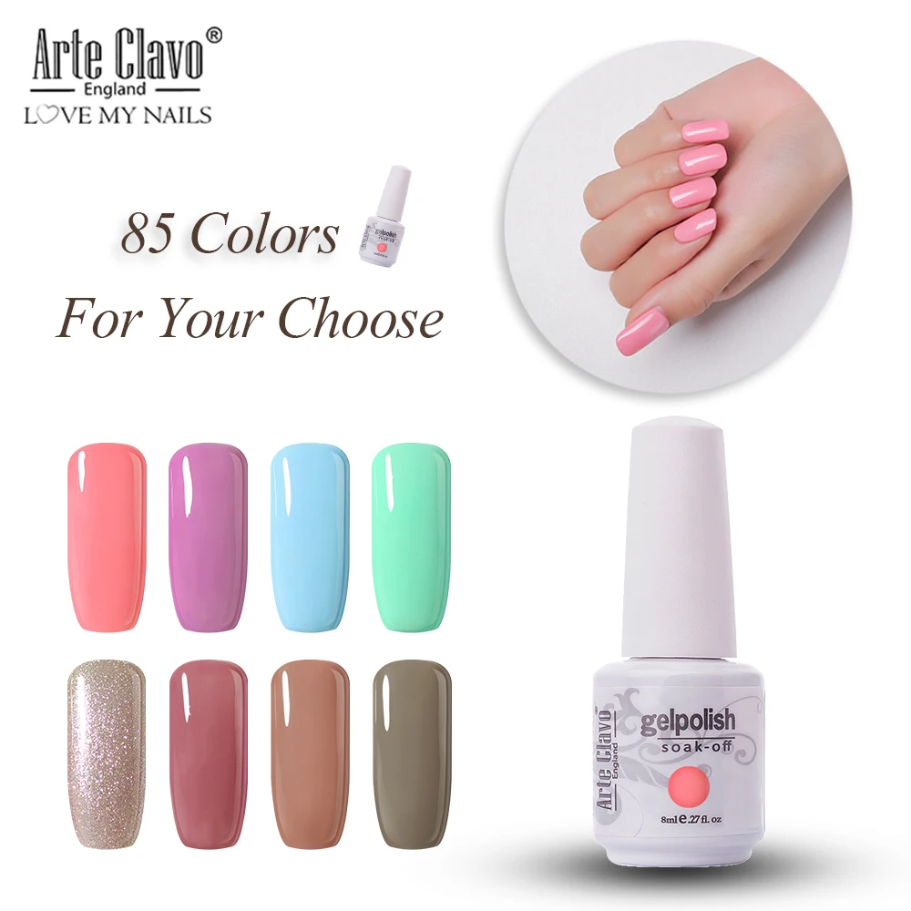 

Arte Clavo 8ml UV Led Gel Nail Polish Pure Color Gel Polish Base Top Coat Primer Gel Hybrid Varnish Gel Lucky Nails Art
