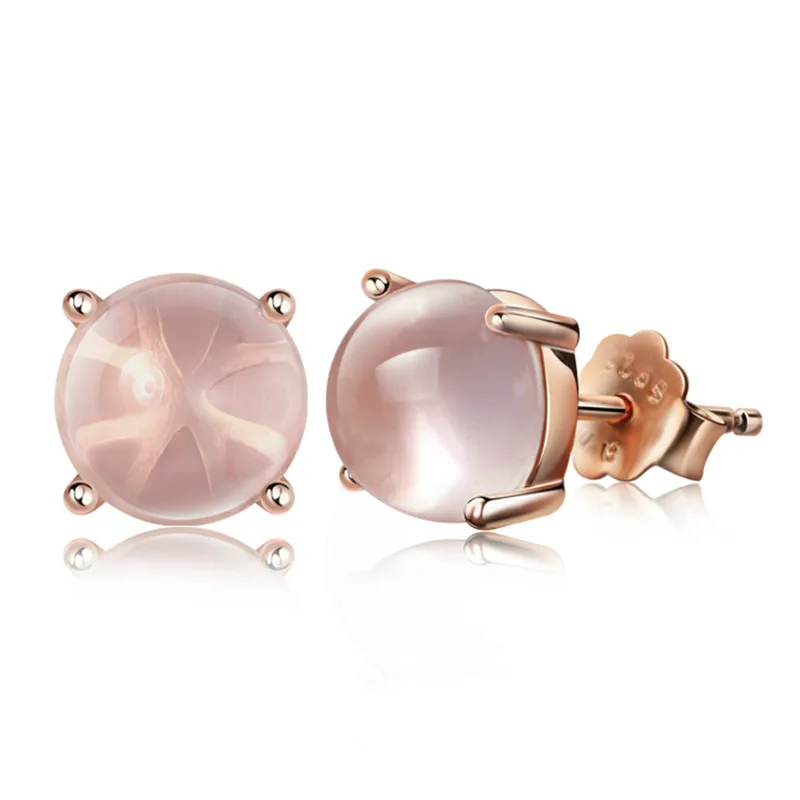 

100% 925 sterling silver fashion natural pink opal stone ladies`stud earrings jewelry female women birthday gift drop shipping
