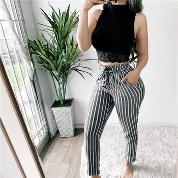 

Women's Belt High Waisted Baggy Harem Pants Summer Fashion Ladies Trousers Women High Waist Pants Drawstring Pencil Trousers