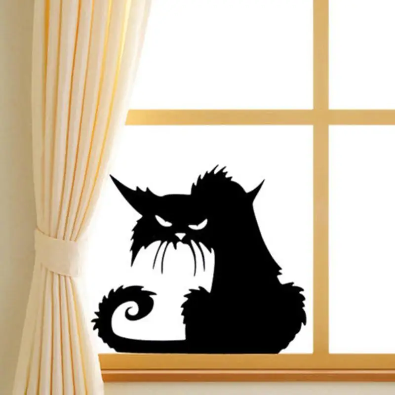1 шт. Angry Black Cat Window стикер съемный магазин для витрин настенный ноутбук Хэллоуин виниловая наклейка стикер украшения для домашнего праздника