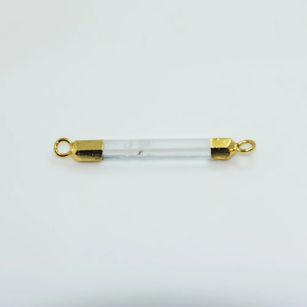 

5pc Faceted Natural stone hexagonal pendant connector for necklace 6x33mm small rock clear crystal quartz connector for girl