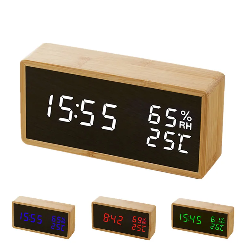 Modern Sound Control LED Alarm Clock Wooden Watch Despertador
Temperature Humidity Electronic Desktop Digital Table Clocks