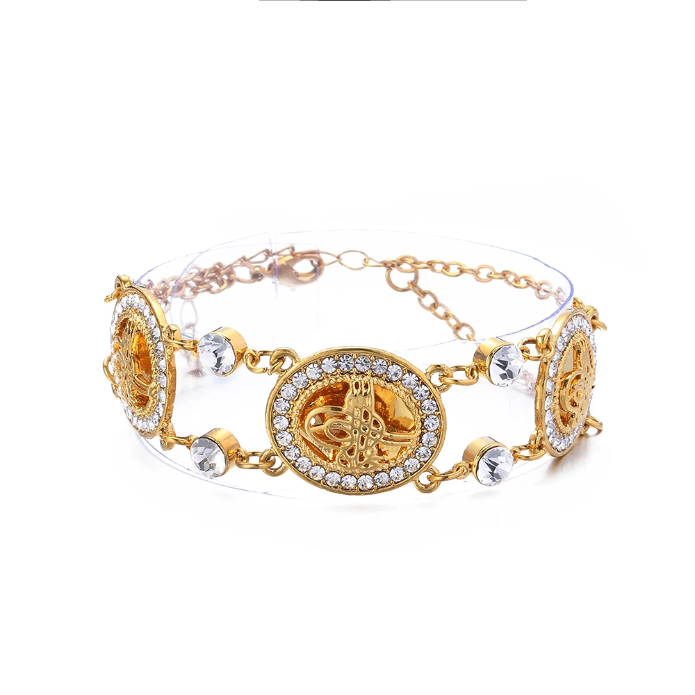 

Gold Color Charm Muslim Islam Bracelets for Women with Crystal Bangle Arab Middle East African Jewelry Ethiopian Gifts