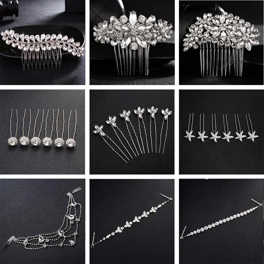 

QYY Fashion Crystal Wedding Hair Accessories Hairpins Bridal Hair Jewelry Rhinestone Women Hair Pins Clips Headpieces