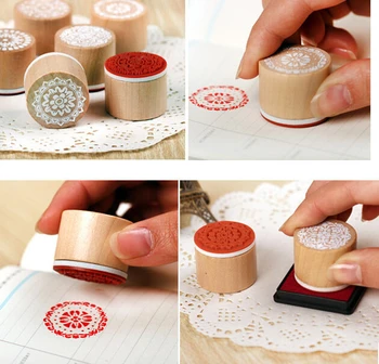 

DHL Free Shipping 300pcs New sweet lace series wood round stamp / gift stamp / 6 designs
