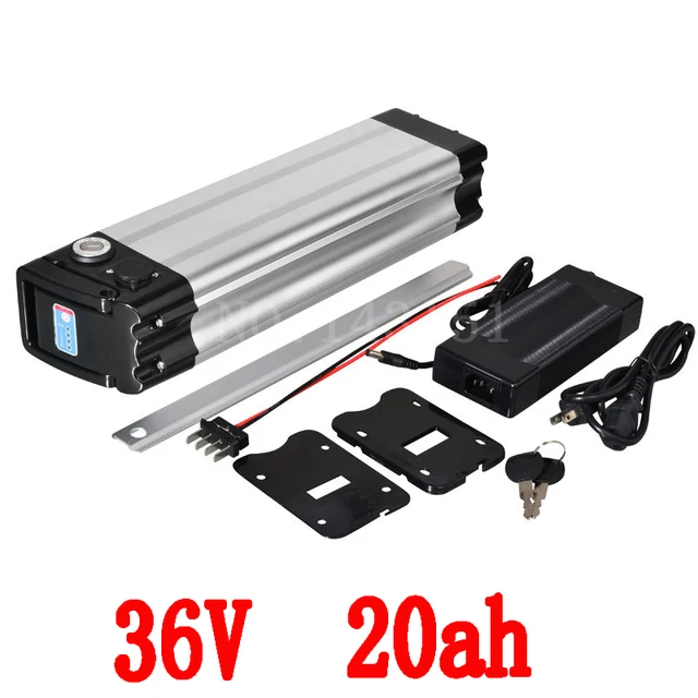 Cheap 500W Bottom discharge 36V Silver fish battery 36V 20AH Electric Bike battery with Slim Aluminium Case 42V 2A charger 15A BMS
