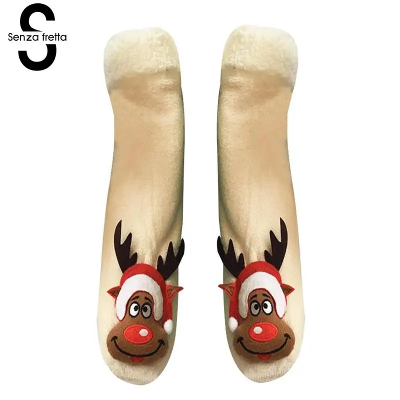 

Senza Fretta Winter Animal Christmas Floor Socks Shoes Thickened Anti-slip Ladies Long Tube Socks Shoes Christmas High Boots