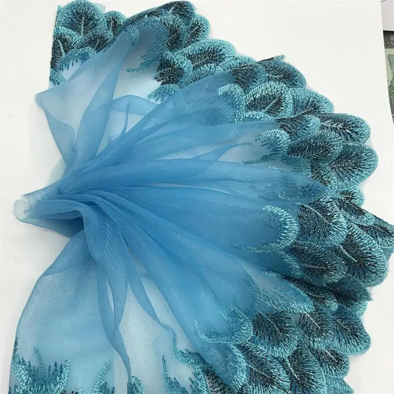 21 см H629 органза Павлин красочные кружева свадебные вышитые Diy ручной работы лоскутное кружево отделка ленты для швейных принадлежностей ремесло - Цвет: blue