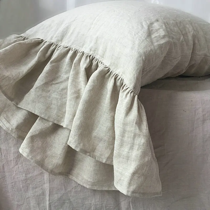 Льняной чехол для подушки с русалочкой и длинными оборками, чистый льняной чехол для подушки - Цвет: flax color