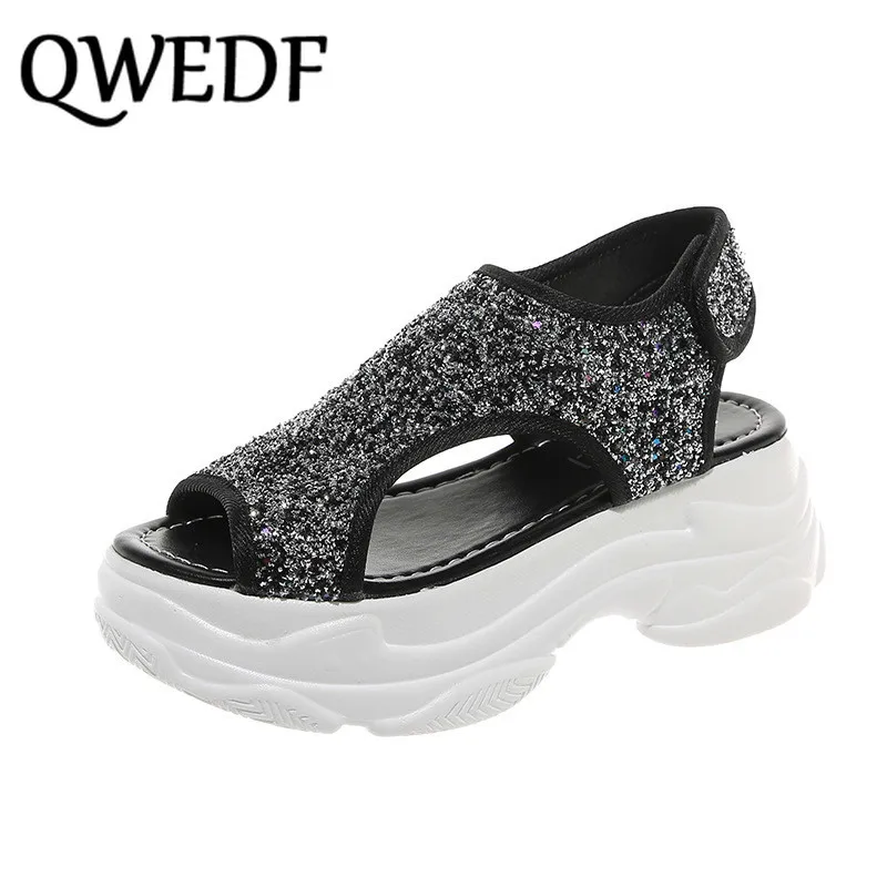 Women Sports Sandals 2019 Woman Platform Glitter Chunky Sandals Shoes Fashion Brand Wedges High 6 cm Blingbling Sandals SP-51 Women Sports Sandals 2019 Woman Platform Glitter Chunky Sandals Shoes Fashion Brand Wedges High 6 cm Blingbling Sandals SP-51