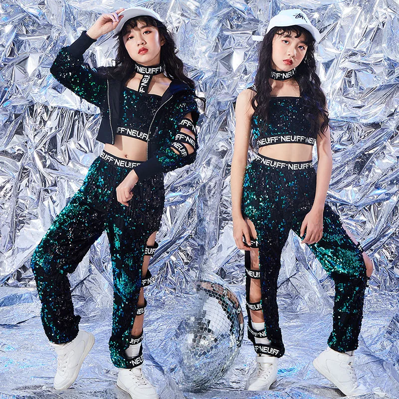 

Children's Jazz Costume Girls Hip Hop Costume Modern Sequin Dance Performance Costume Girls Training Set Dance Costume