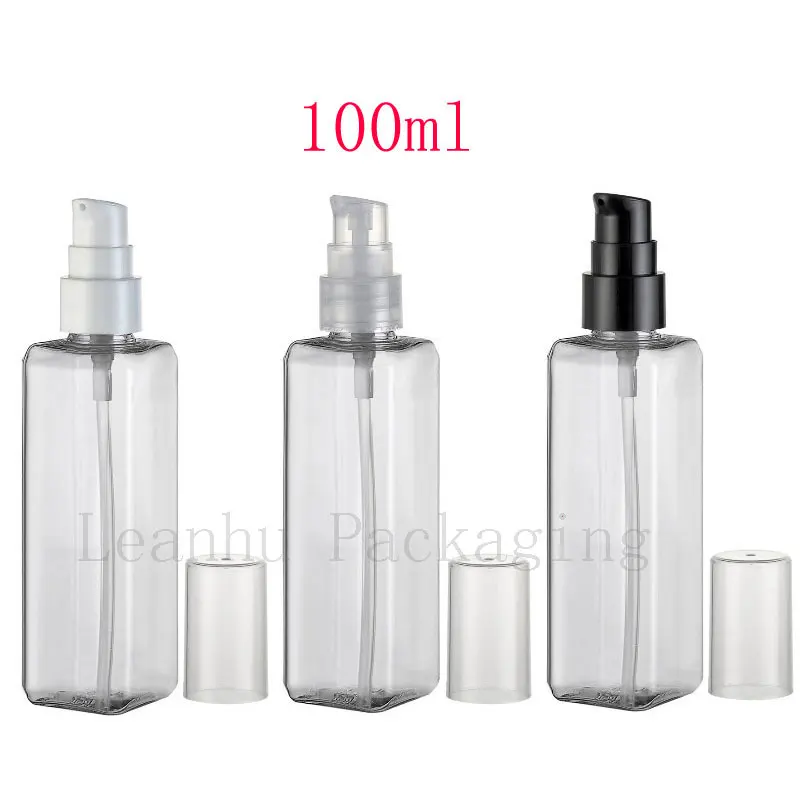 100ml Square transparent empty cream pump cosmetic bottles clear