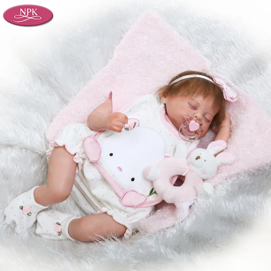 NPK Lifelike Babies Girl Silicone Reborn DOll + Soft Toys Fashion Children Birthday Gifts Newborn Baby  Rooted Hair And Eyebrow (3)
