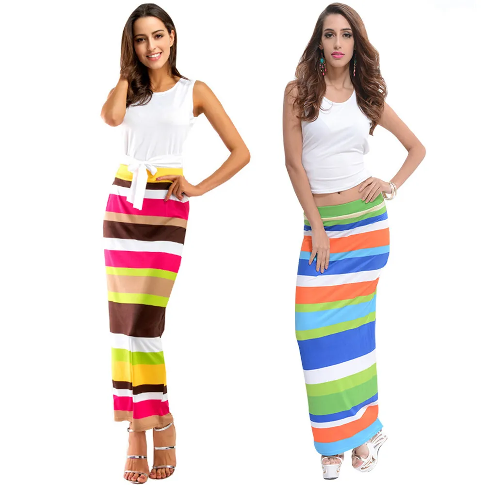 Two piece Beach Dress Women Summer Style Beach Boho Maxi Dress 2017 High Quality Brand Striped Print Long Dresses Feminine (5)
