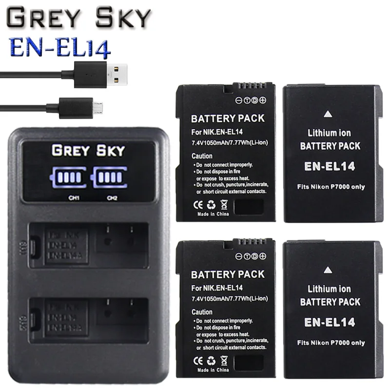 

EN-EL14 EN-EL14a ENEL14 EN EL14 EL14a Battery + LCD USB Dual Charger for Nikon D3100 D3200 D3300 D5100 D5200 D5300 P7000