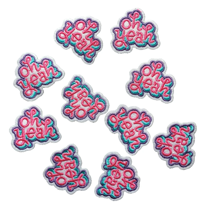 

10 Pieces/lot oh yeah Sew on Iron on Patch Badge for Clothing Letters Embroideried Applique Patches Sewing DIY Decoration
