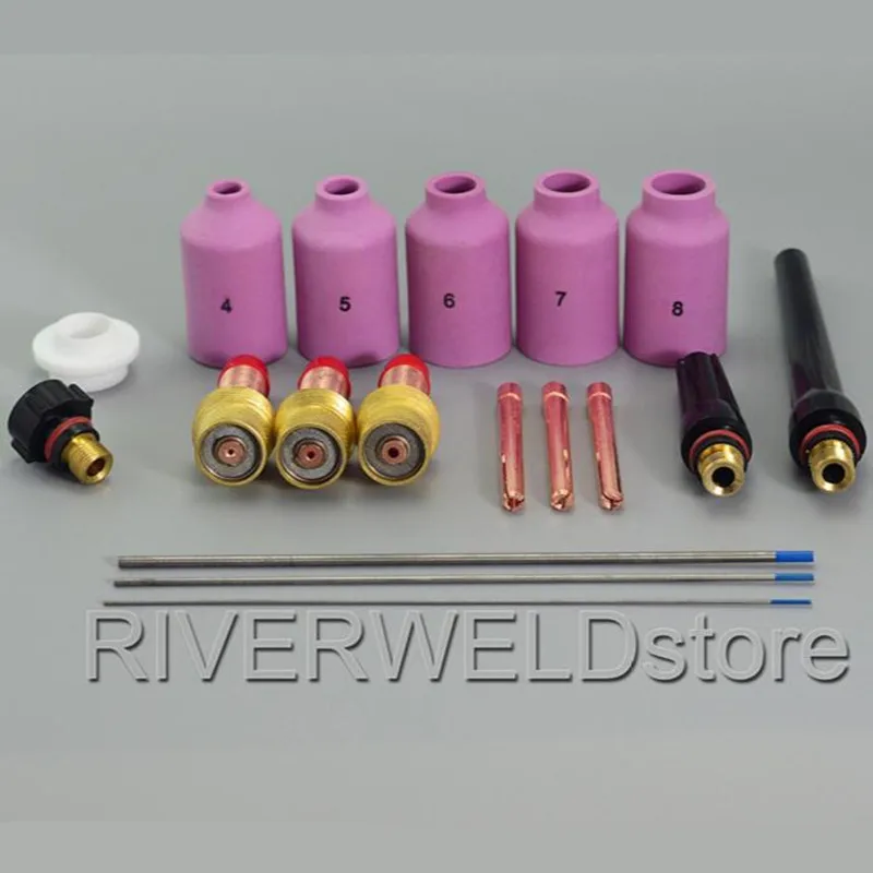 TIG Gas Lens Collets Bodies & 2 TIG Lanthanate Tungsten Assorted Size