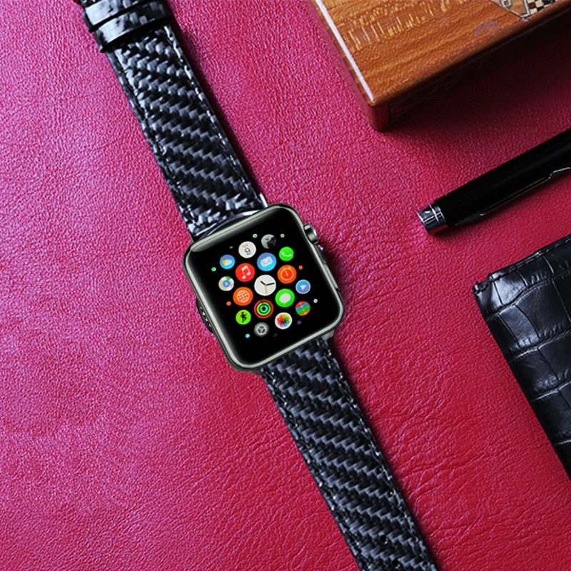 Для Apple Watch Series 4 iWatch ремешок из настоящего углеродного волокна ремешки для часов Apple Watch Series 1 2 3 Leahter браслет 38-42-40-44мм