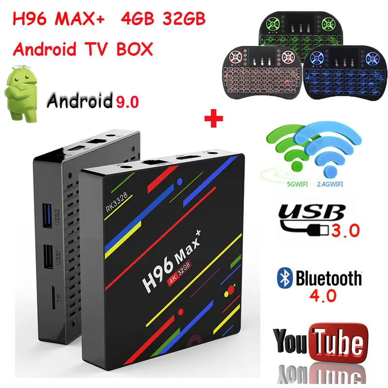 

Android box H96 MAX plus Android 9.0 ram 4GB rom 32GB support Dual wifi 4K H.265 USB3.0 Youtube google play set top box h96max